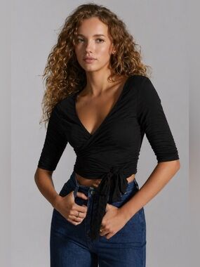 Anthropologie Daily Practice Size XL Wrap Top in Black